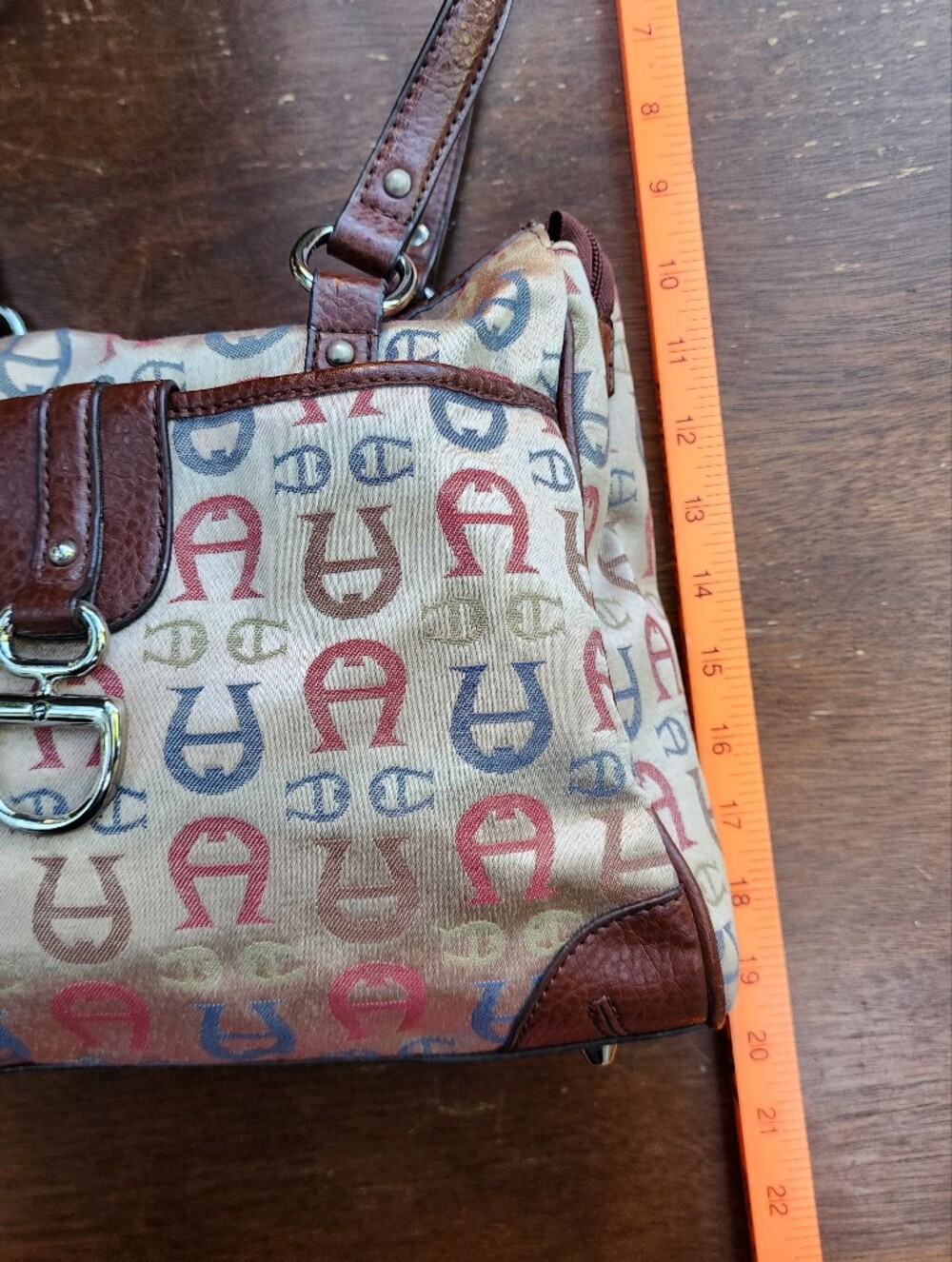 VTG Etienne Aigner Multicolor Monogram Canvas Shoulder Bag Leather Trim - Picture 8 of 16